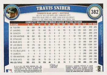 2011 Topps #382 Travis Snider Back