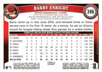 2011 Topps #386 Barry Enright Back
