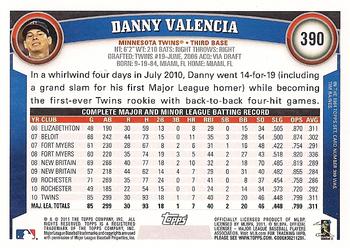 2011 Topps #390 Danny Valencia Back