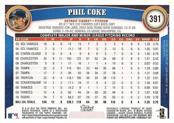 2011 Topps #391 Phil Coke Back