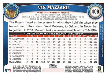2011 Topps #409 Vin Mazzaro Back