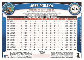 2011 Topps #414 Jose Molina Back