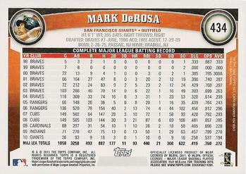 2011 Topps #434 Mark DeRosa Back