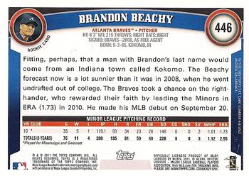 2011 Topps #446 Brandon Beachy Back