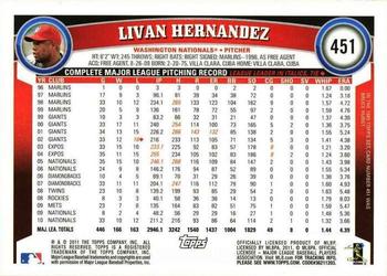 2011 Topps #451 Livan Hernandez Back