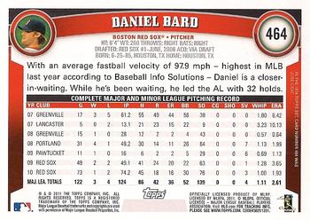 2011 Topps #464 Daniel Bard Back