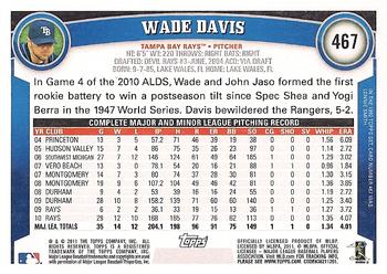 2011 Topps #467 Wade Davis Back