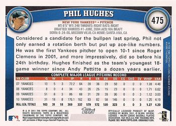 2011 Topps #475 Phil Hughes Back