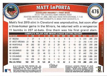2011 Topps #476 Matt LaPorta Back
