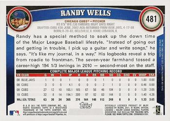 2011 Topps #481 Randy Wells Back
