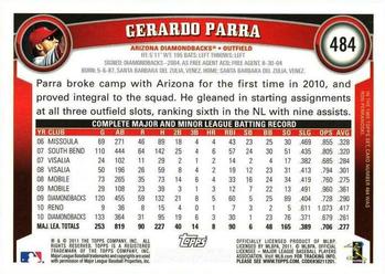 2011 Topps #484 Gerardo Parra Back