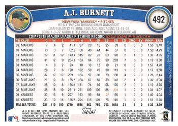 2011 Topps #492 A.J. Burnett Back