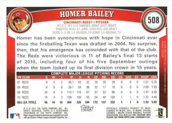 2011 Topps #508 Homer Bailey Back