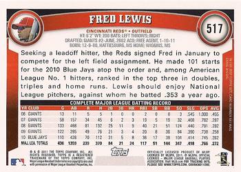2011 Topps #517 Fred Lewis Back
