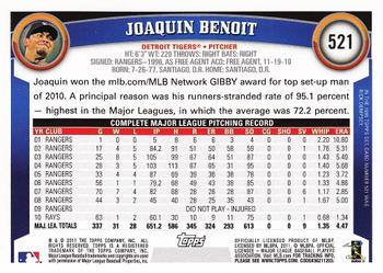 2011 Topps #521 Joaquin Benoit Back