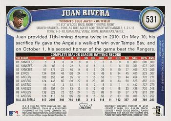 2011 Topps #531 Juan Rivera Back