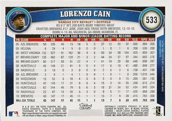 2011 Topps #533 Lorenzo Cain Back