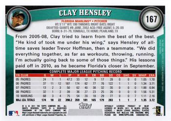 2011 Topps #167 Clay Hensley Back