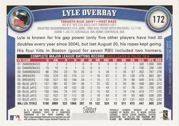 2011 Topps #172 Lyle Overbay Back
