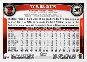2011 Topps #205 Ty Wigginton Back