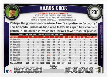 2011 Topps #230 Aaron Cook Back
