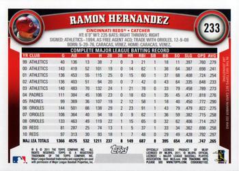 2011 Topps #233 Ramon Hernandez Back