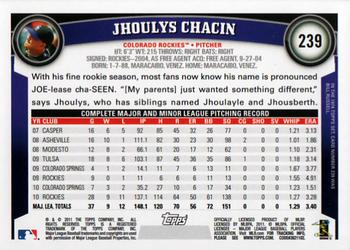 2011 Topps #239 Jhoulys Chacin Back