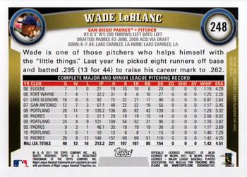 2011 Topps #248 Wade LeBlanc Back