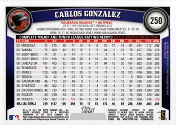 2011 Topps #250 Carlos Gonzalez Back