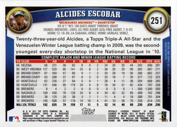 2011 Topps #251 Alcides Escobar Back