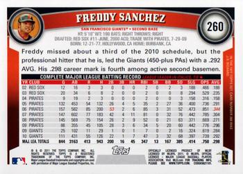 2011 Topps #260 Freddy Sanchez Back