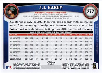 2011 Topps #272 J.J. Hardy Back