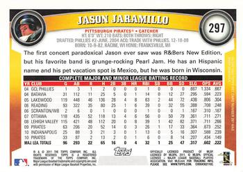 2011 Topps #297 Jason Jaramillo Back