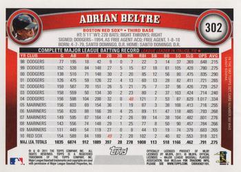 2011 Topps #302 Adrian Beltre Back