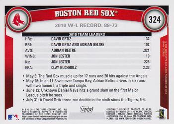 2011 Topps #324 Boston Red Sox Back