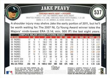 2011 Topps #537 Jake Peavy Back