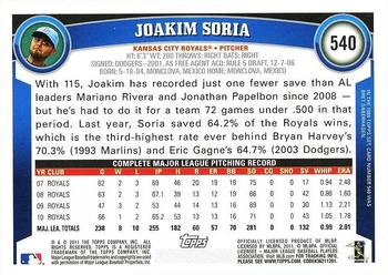 2011 Topps #540 Joakim Soria Back