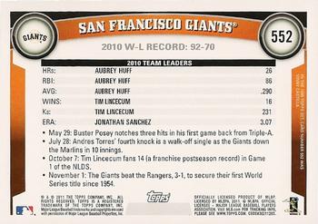 2011 Topps #552 San Francisco Giants Back