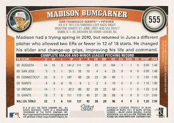 2011 Topps #555 Madison Bumgarner Back