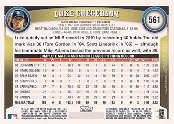 2011 Topps #561 Luke Gregerson Back