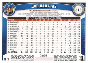2011 Topps #575 Rod Barajas Back