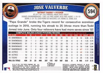 2011 Topps #594 Jose Valverde Back