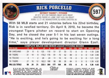 2011 Topps #597 Rick Porcello  Back