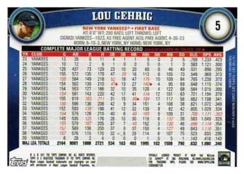 2011 Topps #5 Lou Gehrig Back