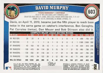 2011 Topps #603 David Murphy Back