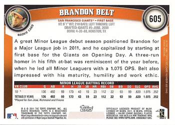 2011 Topps #605 Brandon Belt Back