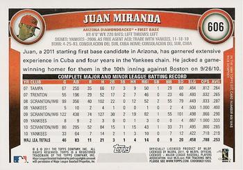2011 Topps #606 Juan Miranda Back