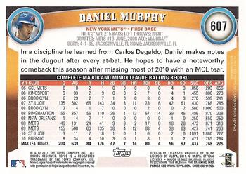 2011 Topps #607 Daniel Murphy Back