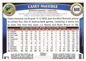 2011 Topps #608 Casey McGehee Back