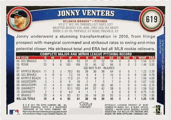 2011 Topps #619 Jonny Venters Back